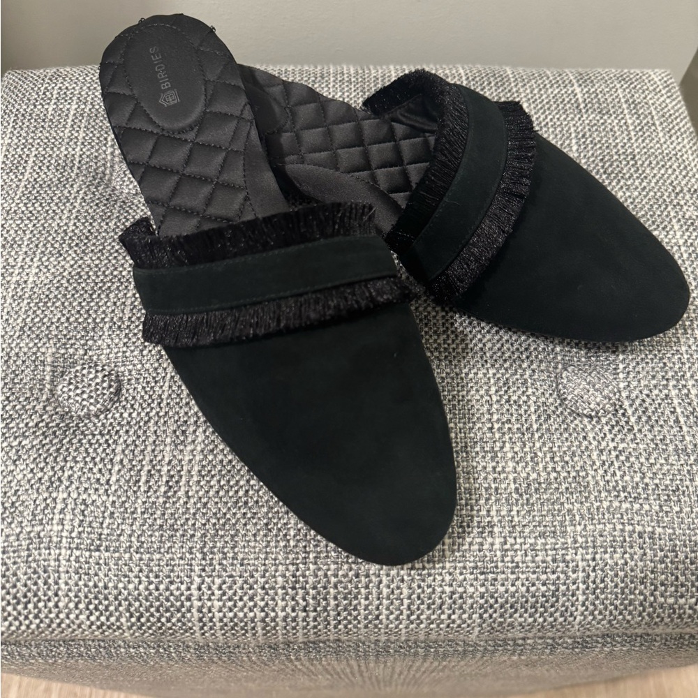 Birdies Ani Fringe Black Suede slip-on